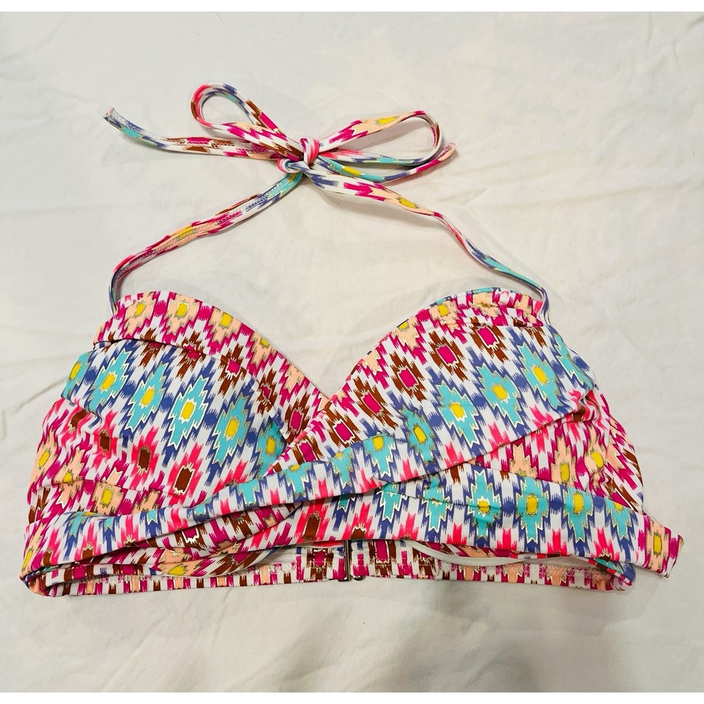 Victoria's Secret The Wrap Halter Bikini Top Ikat Geometric Pink 34D Push Up